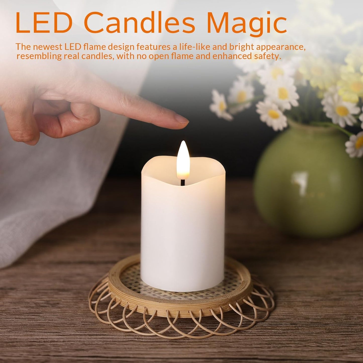 Ivory Flameless Votive Candles with Remote Batteries, Small 2x3 inch LED Wax Pillar Candles Flickering Set of 6