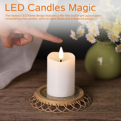 Ivory Flameless Votive Candles with Remote Batteries, Small 2x3 inch LED Wax Pillar Candles Flickering Set of 6