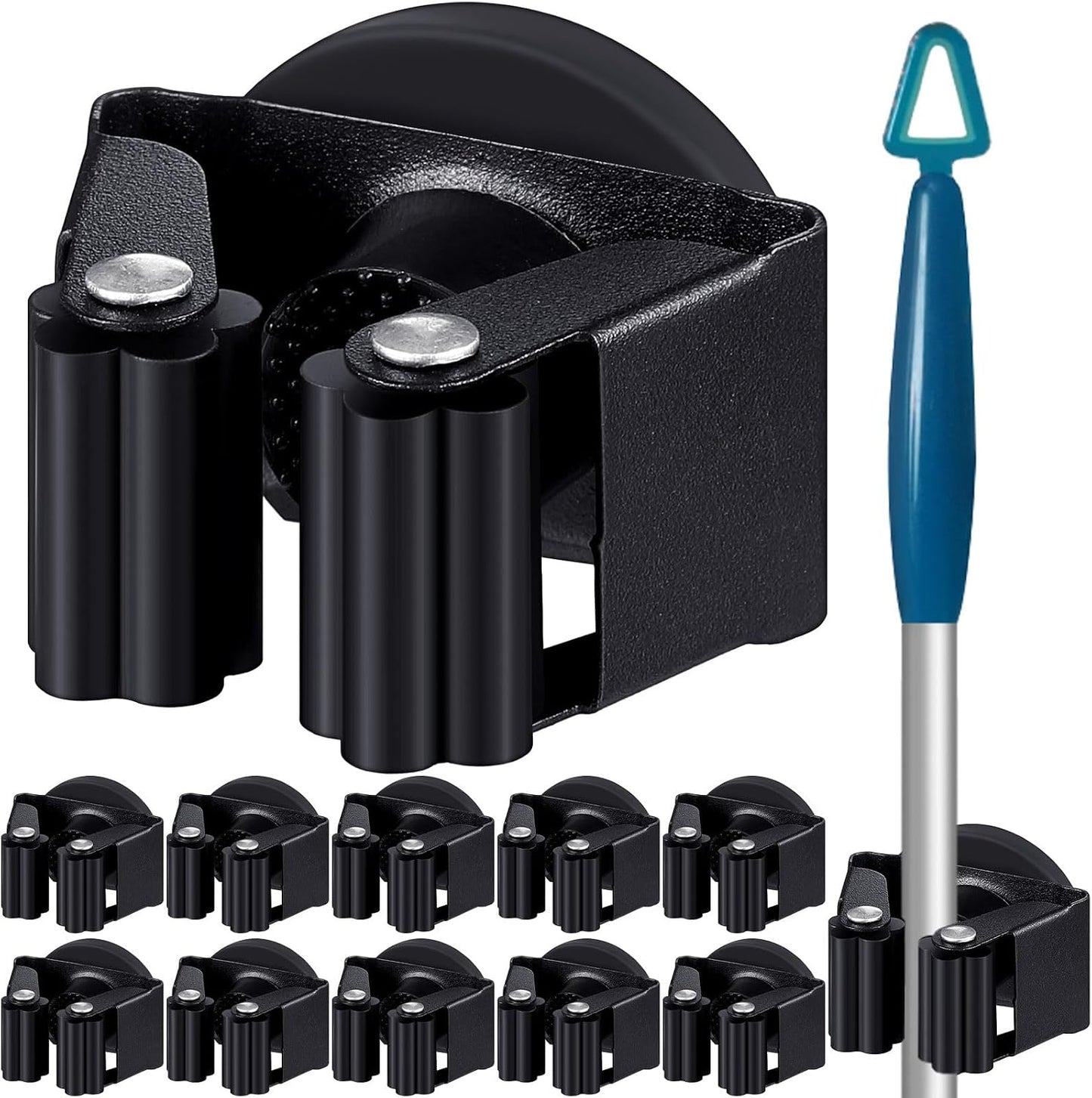 Vercraft 2 Pcs Magnetic Mop Broom Holder Movable Magnetic Broom Holder Rack, Anti Slip Wall Mounted Utility for Cleaning Tools, Garage, Kitchen, Laundry, Garden (Black)