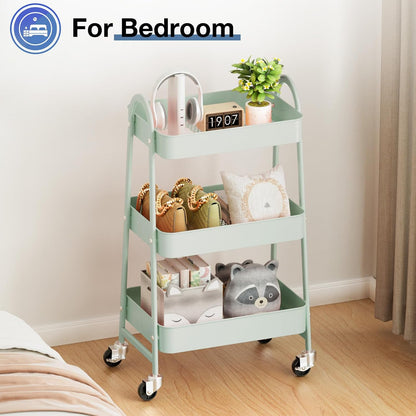 OLIXIS Metal 4 Tiers Utility Rolling Cart, Mobile Storage Shelf with Lockable Caster Wheels, Organization for Livingroom, Bathroom, Kitchen, & Narrow Places, 4-Tier Green