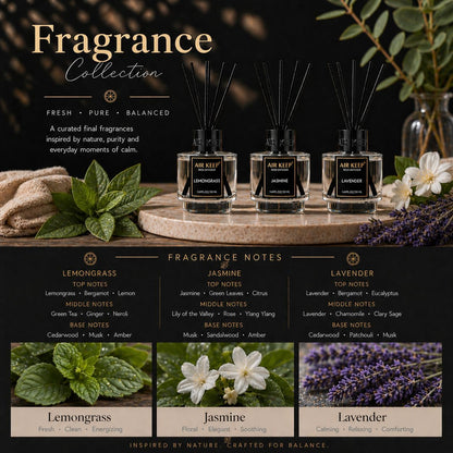 Airkeep Reed Diffuser Set of 3 for Bathroom Air Fresheners, Oil Diffuser Sticks | Cedar Wood,White Pine Moroccan Amber Scent Diffuser(1.7 fl oz*3) Fragrance with 18 Sticks Defusers | Shelf Decor