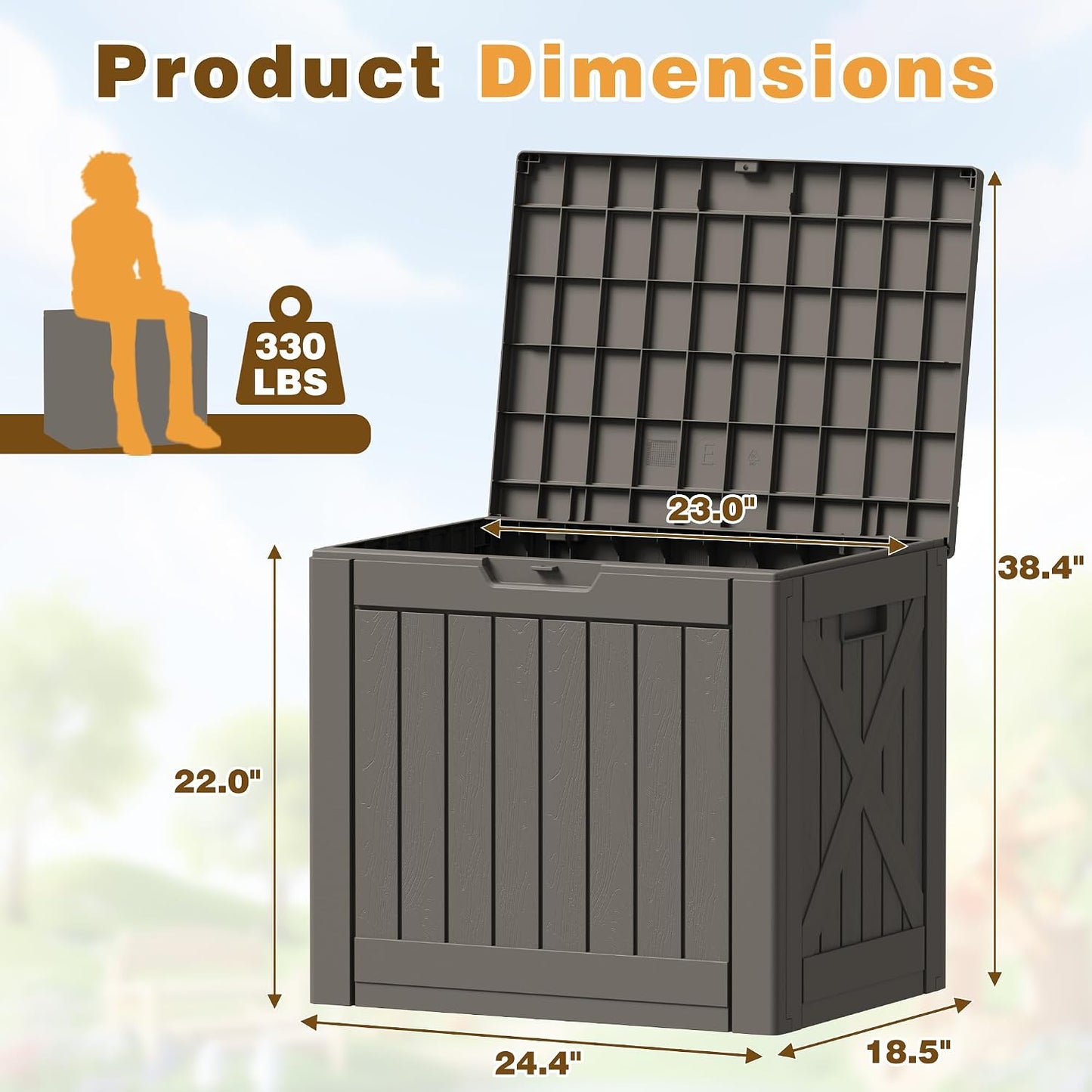 Flamaker Resin Deck Box 120 Gallon Waterproof Large Outdoor Indoor Storage Box Imitation Wood Resin for Patio Furniture Garden Tools and Pool (Black)