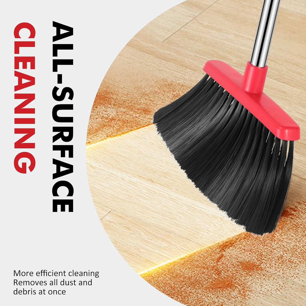Heavy Duty Broom, 55 Inch Long Handle Outdoor Large Angle Brooms, Commercial Broom for Sweeping Indoor, for Home Garage Kitchen Office Courtyard Lobby Patio Lawn Concrete，Black