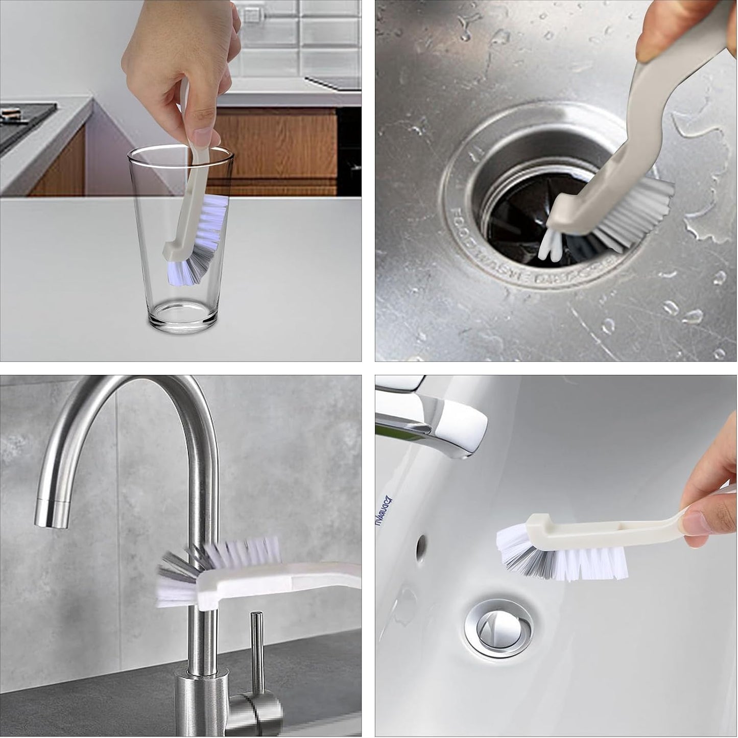 Asltw Small Scrub Brush Set, 6 pcs Cleaning Brush for Window Tracks, Grout, Corners and Crevices, Angled Bristles for Deep Cleaning, Multi Purpose Detail Brush for Kitchen and Bathroom (Silvery white)