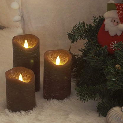 Battery Operated Flameless Candles with Remote Timer Real Wax Realistic Bright Flicker Flickering Electric Electronic LED Pillar Lights Home Wedding Party Decorations Set of 3 Rustic Texture Gray Grey