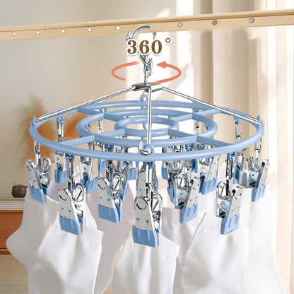 Drying Rack for Sock, Stainless Steel Sock Drying Rack with 24 Clips, Swivel Hook Windproof Hanger for Sock, Bras, Towel, Underwear, Laundry, Hat, Scarf, Pants, Gloves(Pink)