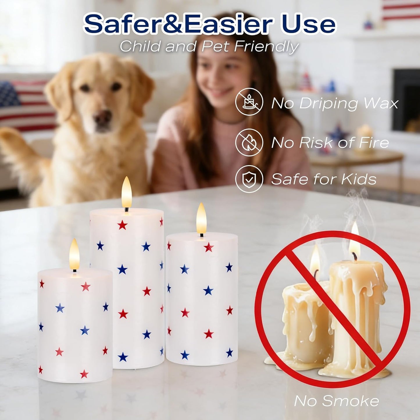 JOIONE Flameless Pillar Candles with Remote, 3 Pack Battery Operated Real Wax LED Candles, LED Candle that Perfect for Home Decorations Fireplace Table, White