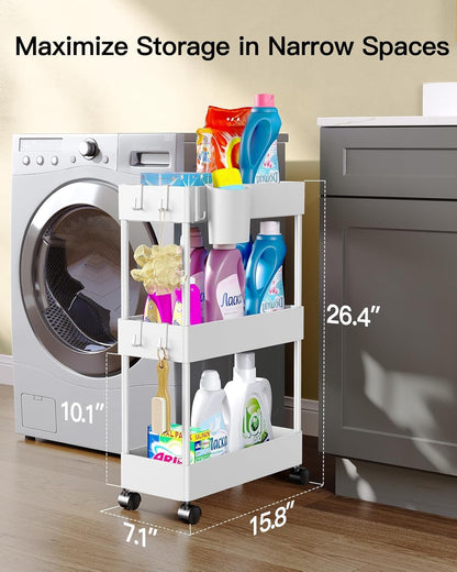 Pipishell Slim Storage Cart with Wheels - Bathroom Cart Organizer Storage, 4 Tier Rolling Carts for Bathroom, Laundry Room, Kitchen, Narrow Space, Black PIUC05