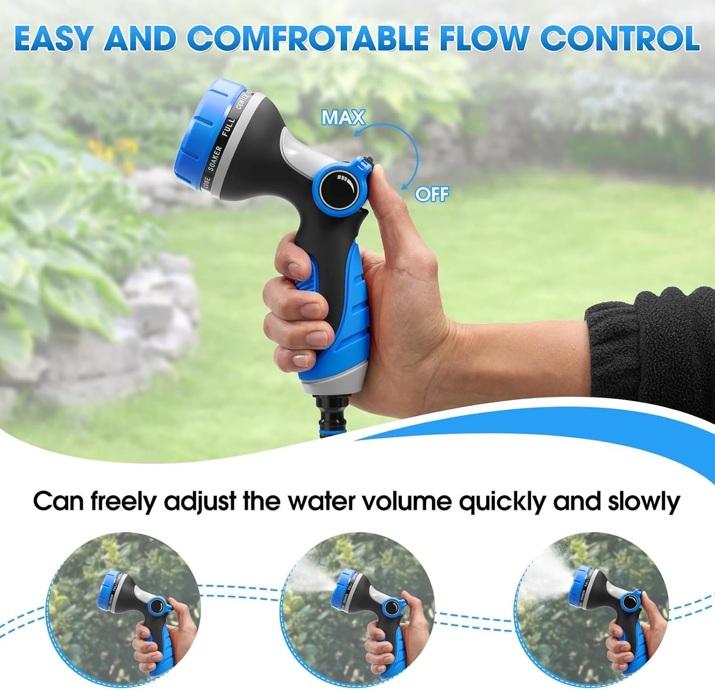 Garden Hose Nozzle,Hose Spray Nozzle with Adjustable 10 Watering Patterns,Slip Resistant High Pressure Water Hose Nozzle Sprayer for Plants & Lawns Watering,Car Washing and Pet Showering