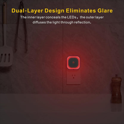 YUNLEX 2 Pack Plug in Red Sleep Night Light with Motion Sensor & Dusk to Dawn Sensor, Soft Glow, 0% Blue Light, Dimmable, Auto On/Off, LED Lights for Bedroom, Kids, Bathroom, Hallway, as Mother Gifts