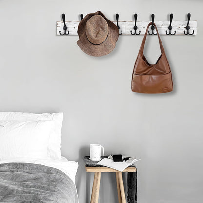 Kuhome 2pcs Coat Rack Wall Mount Wooden Hat Rack for Wall Hooks Pine Real Wood Plank 16.9" Brown Coat Hanger with 5 Triple Hooks for Hanging Coat Hat Jacket