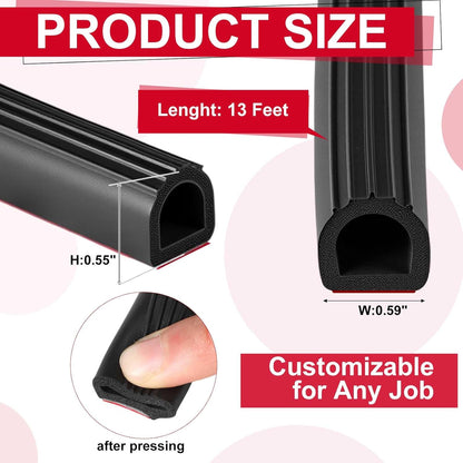 Pangda 13Ft D Shape Rubber Weather Stripping Foam Self-Adhesive EPDM Seal Strip for Noise Reduction Waterproof Dustproof for Cars Boats RVs Windows Doors (3/4" W x 3/4" H)