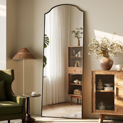 VooBang Triple-Arched Mirror Full Length, 65" x 24" Floor Mirror with Stand, Matte Aluminum Alloy Frame Full Body Mirror, Standing Hanging or Leaning for Bedroom and Living Room, Black