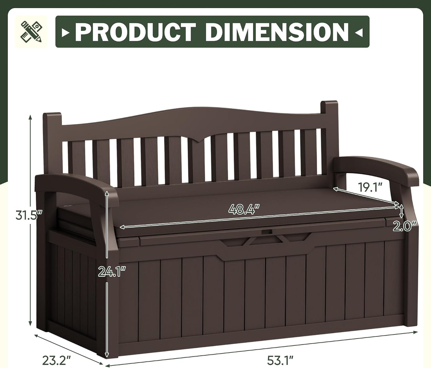 Flamaker 80 Gallon Storage Bench Outdoor Indoor, Durable All-Weather Seating with Hidden Storage, Lockable Deck Box for Garden, Patio, Poolside (Brown)