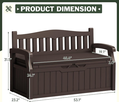 Flamaker 80 Gallon Storage Bench Outdoor Indoor, Durable All-Weather Seating with Hidden Storage, Lockable Deck Box for Garden, Patio, Poolside (Brown)