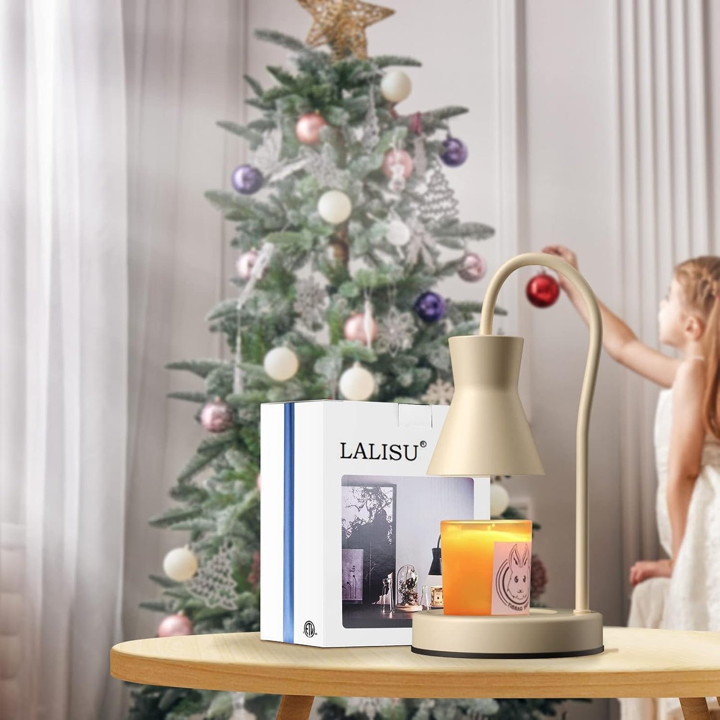 LALISU Candle Warmer Lamp with Timer and Dimmer, Vintage Electric Melter Candle with 2 Bulbs, Melter Scented Height Adjustable Compatible with Jar Candles, House Warming Gifts (Black)