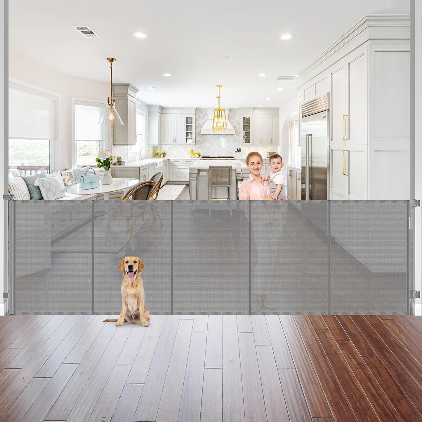 Newly Enhanced - 42" Tall × 120" Extra Wide Retractable Baby Gate Keeps Pets from Getting Under Tall Dog Gate, Indoor/Outdoor Baby Gates for Dogs, Retractable Dog Gate for Large Openings, White