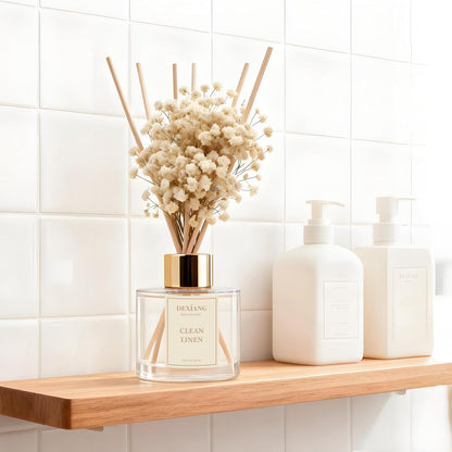 Reed Diffuser Set - 3.38 fl oz Lemon Verbena Premium Scented Oil with Preserved Baby's Breath & Cotton 6 Sticks | Long-Lasting Aromatherapy for Home, Bedroom, Bathroom, Office Home Decor