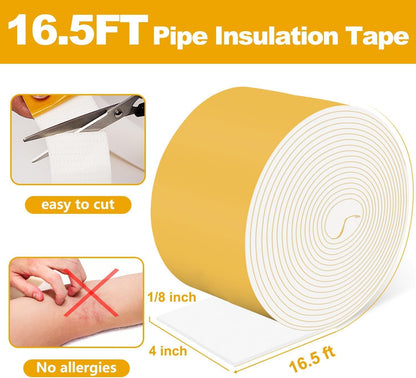 DEMEDO Pipe Insulation Tape, Pipe Wrap Insulation Foam Tape Self Adhesive, Outdoor Water Pipe Insulation Roll for HVAC, AC Line Insulation, 2 inch x 16.5 FT Heat Tape for Water Pipe, White