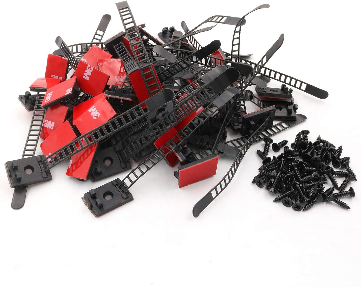 Cable Clips 3M Adhesive, Multipurpose Wire Clamps for Cable Management and Cable Runs - 50 Pack Black Bundled with 10 Reusable Cable Ties