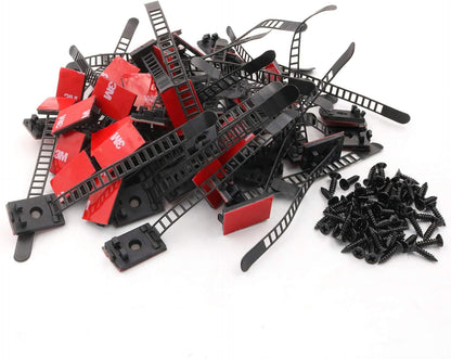 Cable Clips 3M Adhesive, Multipurpose Wire Clamps for Cable Management and Cable Runs - 50 Pack Black Bundled with 10 Reusable Cable Ties