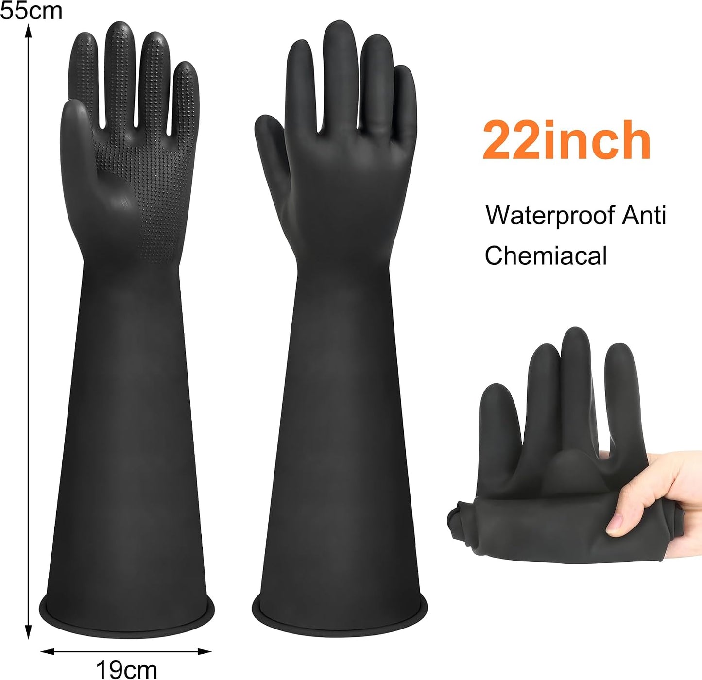 24" Chemical Resistant Glove, Reusable Heavy Duty Long Rubber Gloves, Long Waterproof Dishwashing Gloves, Industrial Safety Gloves for Men