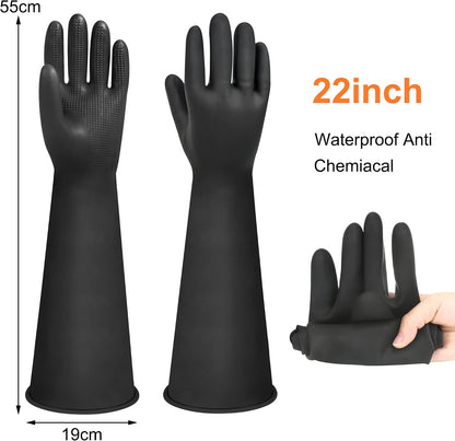 24" Chemical Resistant Glove, Reusable Heavy Duty Long Rubber Gloves, Long Waterproof Dishwashing Gloves, Industrial Safety Gloves for Men