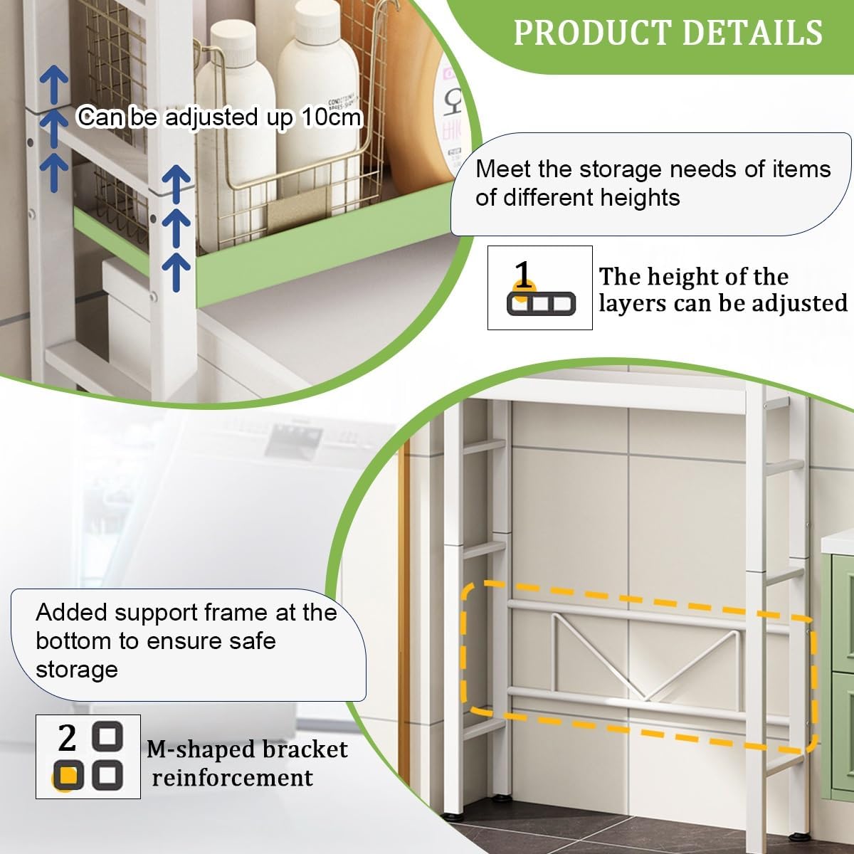 Toilet/Washing Machine Storage Rack,Over Washer And Dryer Shelves,Storage Rack Over Washing Machine Storage Unit,Laundry Room Storage And Organizer Standing Shelf,For Laundry Room Bathroom(White,59.8i