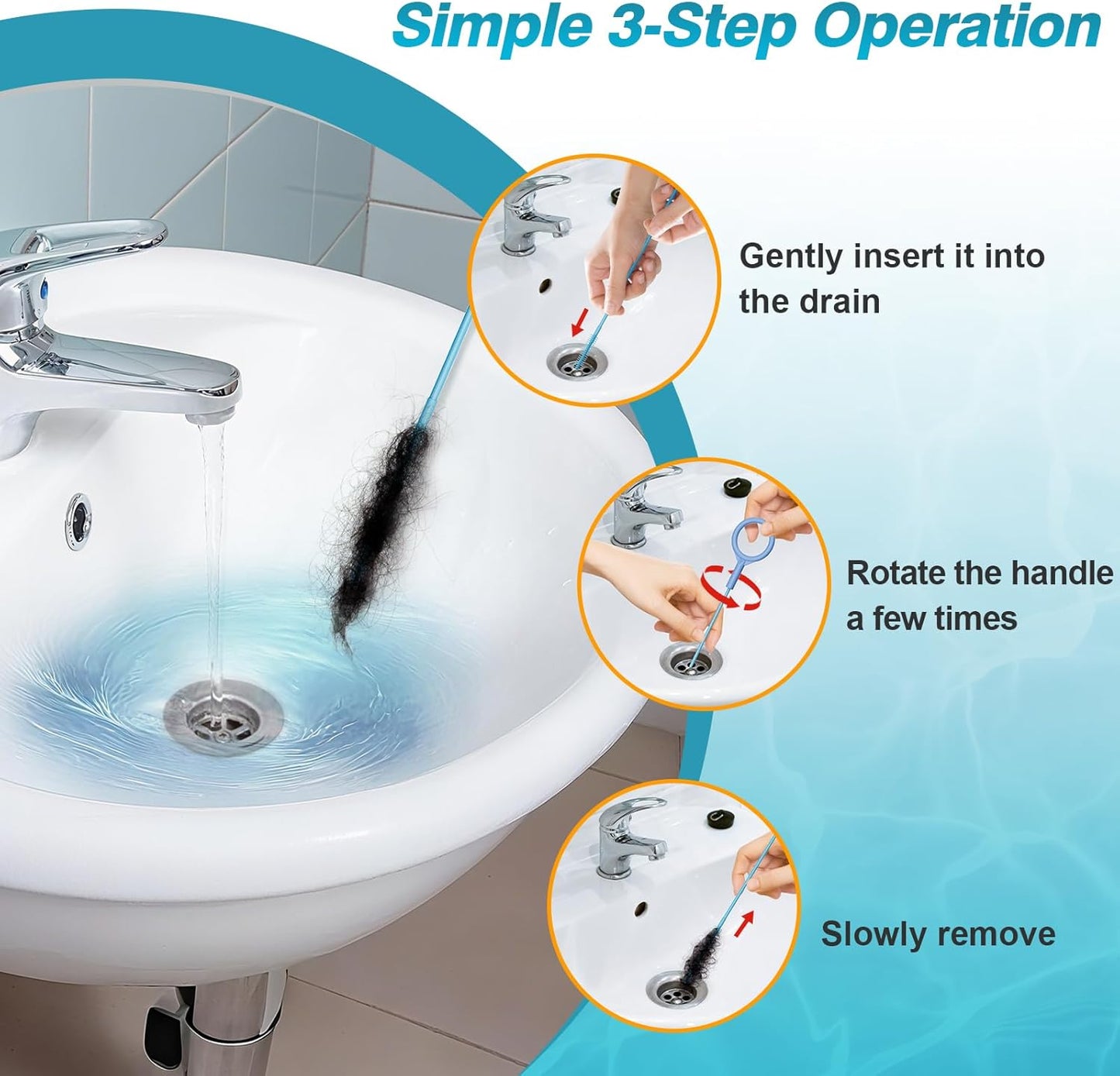 4 Pack Snake Drain Hair Removal Tool, Reusable Drain Snake Hair Drain Clog Remover Tool, 50 Inch Anti-break Steel Shower Drain Snake for Bathtub, Bathroom Sink Drain Unclog