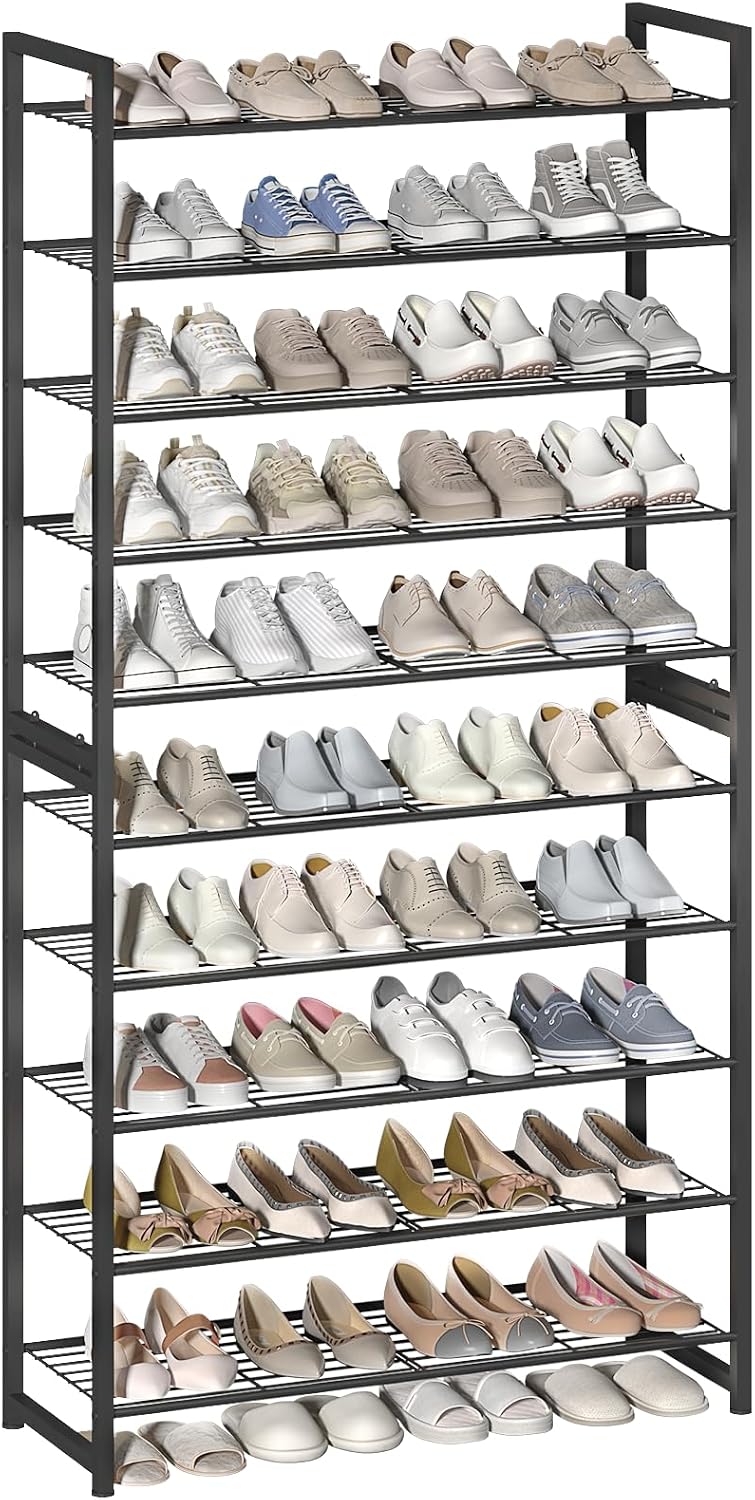 Stackable Shoe Rack, 6 Tier Metal Shoes Rack Storage Organizer,Large Capacity Shoe Shelf Max Holds 30 Pairs of Shoes,Sturdy and Stable, for Closet, Entryway,Garage，Black