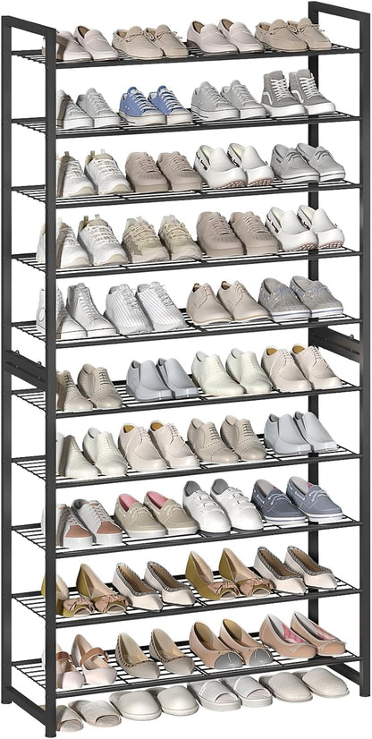 Stackable Shoe Rack, 6 Tier Metal Shoes Rack Storage Organizer,Large Capacity Shoe Shelf Max Holds 30 Pairs of Shoes,Sturdy and Stable, for Closet, Entryway,Garage，Black