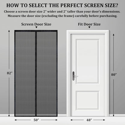 Magnetic Screen Door - Self Sealing, Heavy Duty, Hands Free Mesh Partition Keeps Bugs Out Let Breeze in- Pet and Kid Friendly - Keep Open Feature (Black, Fit Door Size 38 x 82 Inch)