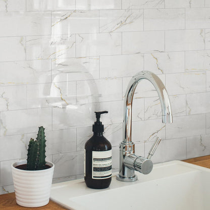 10- Sheet Polished White Peel and Stick Backsplash, 12’’Luxury PVC Ceramic Look Self Stick Subway Tiles, Waterproof Peel and Stick Wall Tiles for Kitchen and Bathrrom