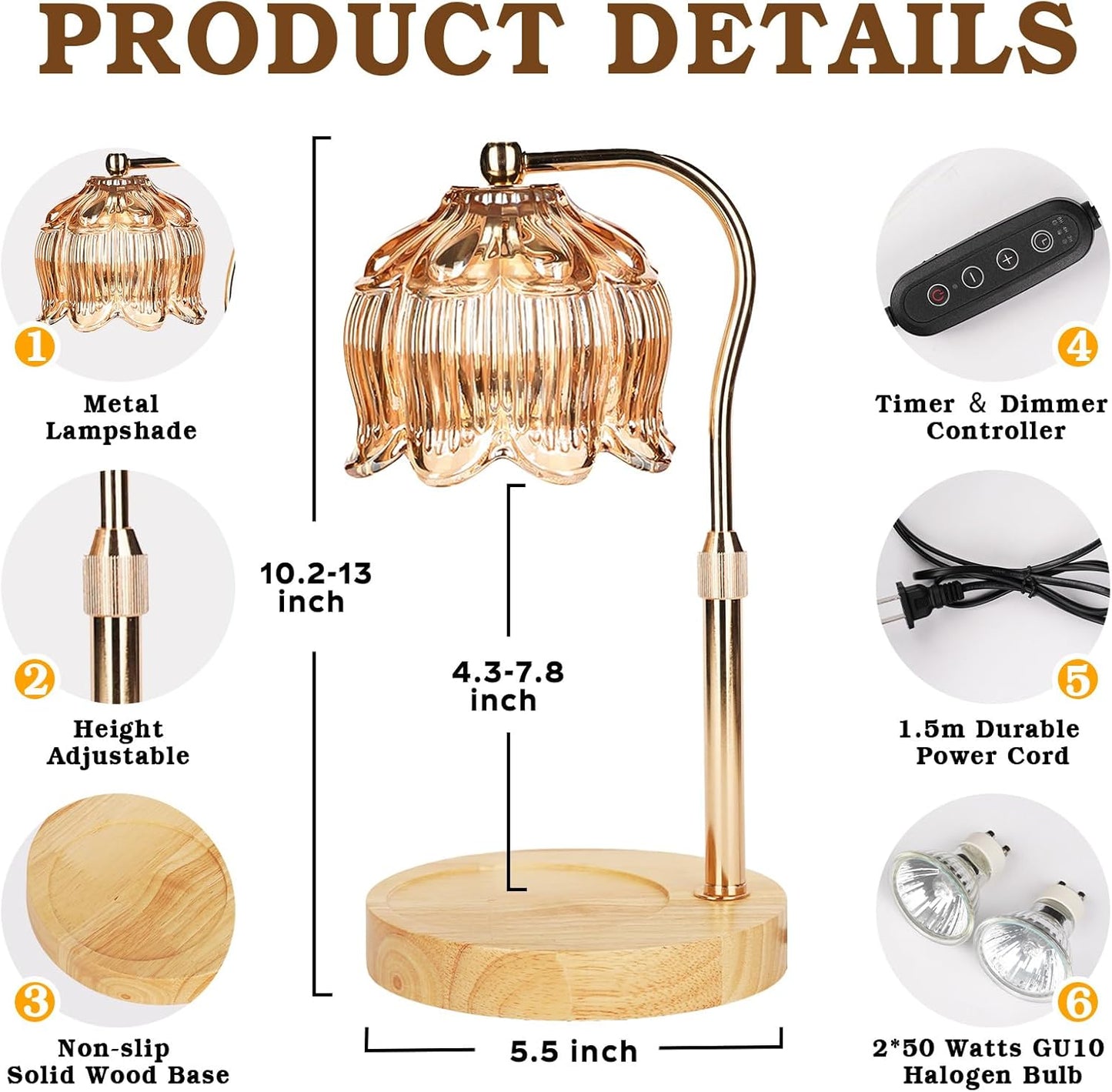 Funistree Flower Candle Warmer Lamp with Timer, Dimmable Candle Lamp Warmer, Christmas Birthday Gifts for Women Mom Her, Housewarming Home Decor, Lotus Wax Warmer for Yankee Candles - Lily Amber
