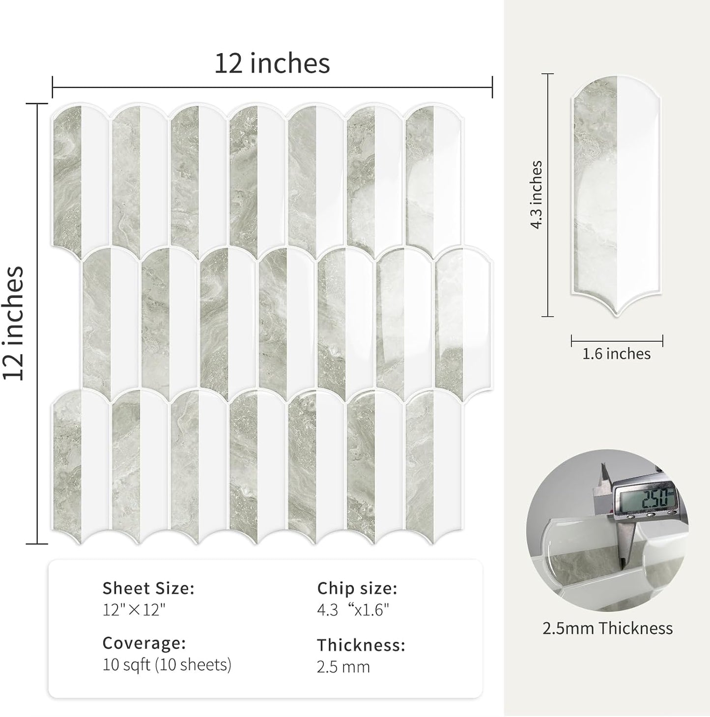 10-Sheet Upgraded Thicker Peel and Stick Kitchen Backsplash Tiles | Waterproof Self-Adhesive Vinyl Wall Tile Stick on Backsplash for Kitchen,Bathroom,Fireplace and RV(Sage Green,12"×12")