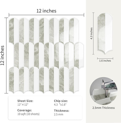 10-Sheet Upgraded Thicker Peel and Stick Kitchen Backsplash Tiles | Waterproof Self-Adhesive Vinyl Wall Tile Stick on Backsplash for Kitchen,Bathroom,Fireplace and RV(Sage Green,12"×12")