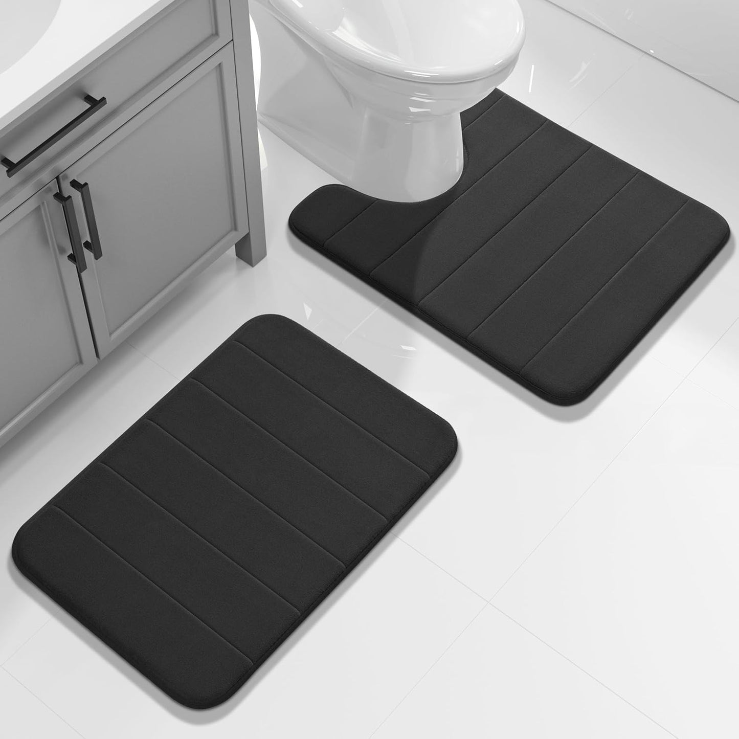 Yimobra Memory Foam Bath Mat, Super Soft Absorbent Bathroom Rug Non Slip, Quick Dry, Machine Washable Floor Carpet for Tub Shower, Home Decor Accessories, 24x17, Grey