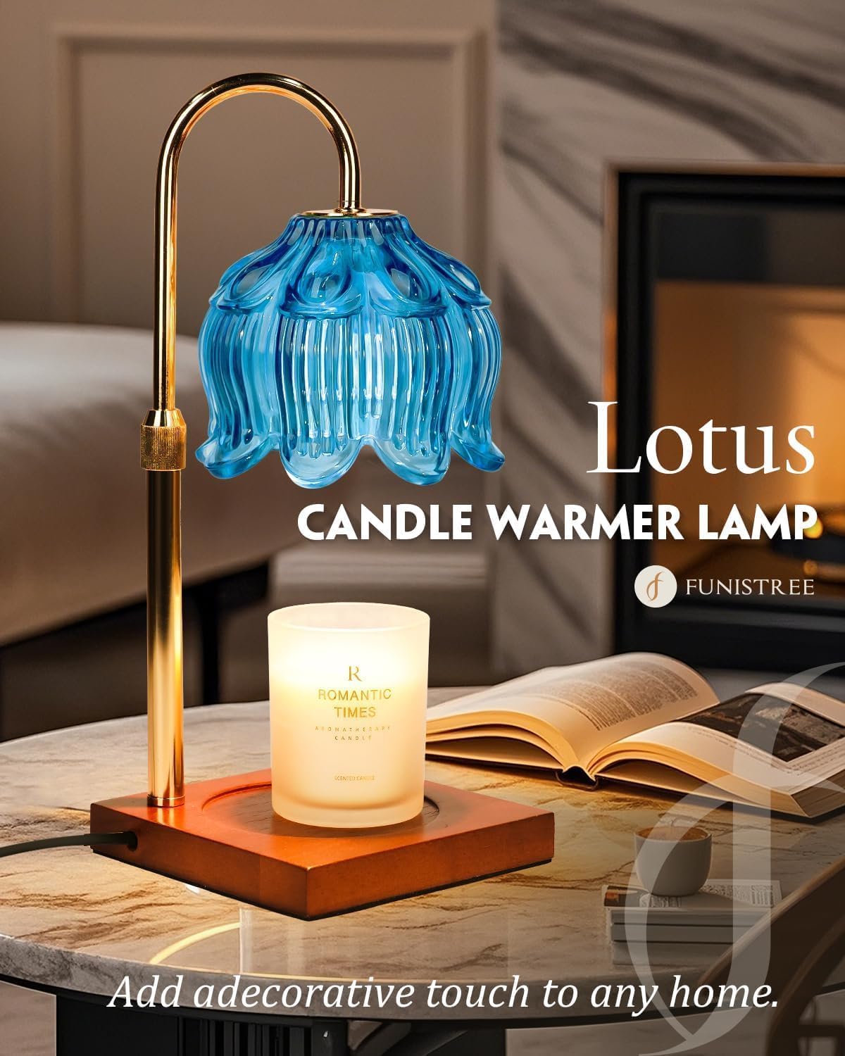 Funistree Flower Candle Warmer Lamp with Timer & Dimmer, Adjustable Height Candle Warmer, Christmas Birthday Gifts for Women Mom, House Warming New Home Decor, Wax Warmer with 2 Bulbs for Jar Candles