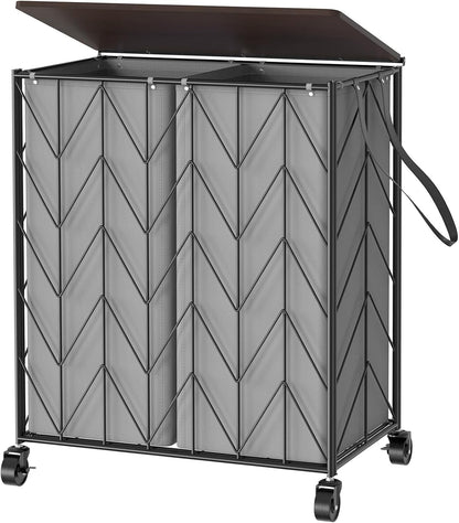WOWLIVE Laundry Basket with Wheels, 142L Laundry Hamper 3 Section with Lid, Dirty Clothes Hamper with Removable Bags, Large Capacity Iron-Made Laundry Basket Organizer Laundry Sorter for Dorm, White