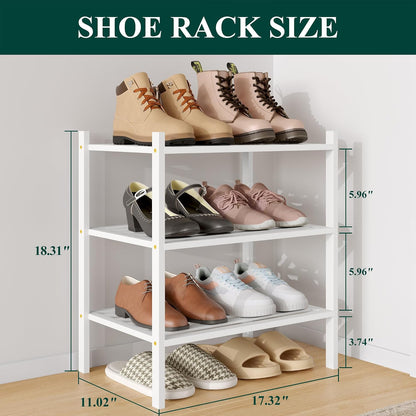 Smiry Bamboo Shoe Rack, 3 Tier Free Standing Wooden Shoe Organizer, Stackable Wood Shoe Storage Shelf for Closet, Entryway, 5 Horizontal Slats, 26.8"x11"x18.3", Natural