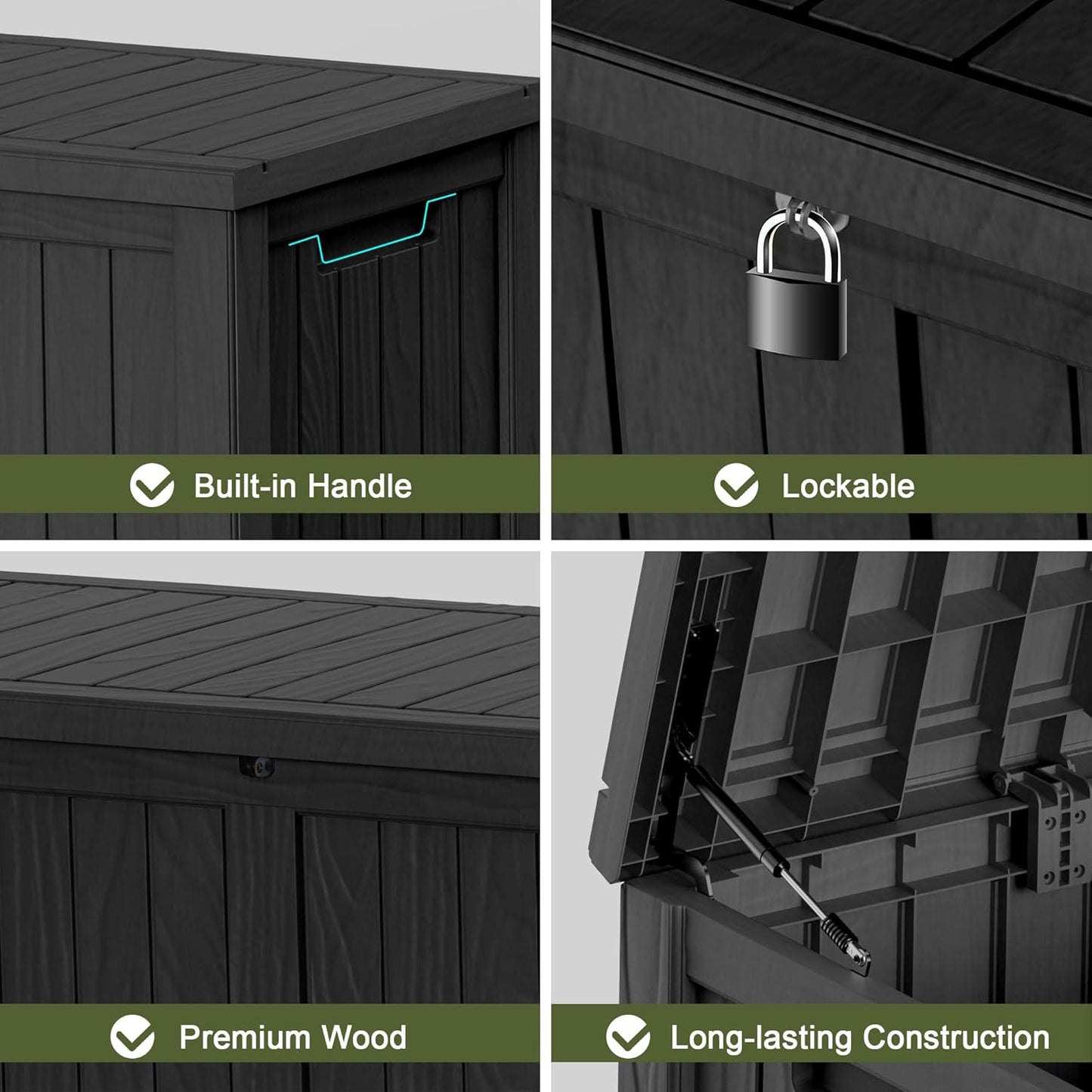 270 Gallon Lockable Resin Outdoor Storage Box, Waterproof & Weather Resistant Deck Box for Patio Cushion, Garden Tools & Pool Accessories, Black