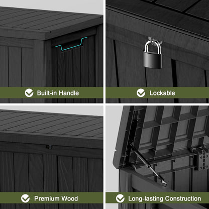 270 Gallon Lockable Resin Outdoor Storage Box, Waterproof & Weather Resistant Deck Box for Patio Cushion, Garden Tools & Pool Accessories, Black