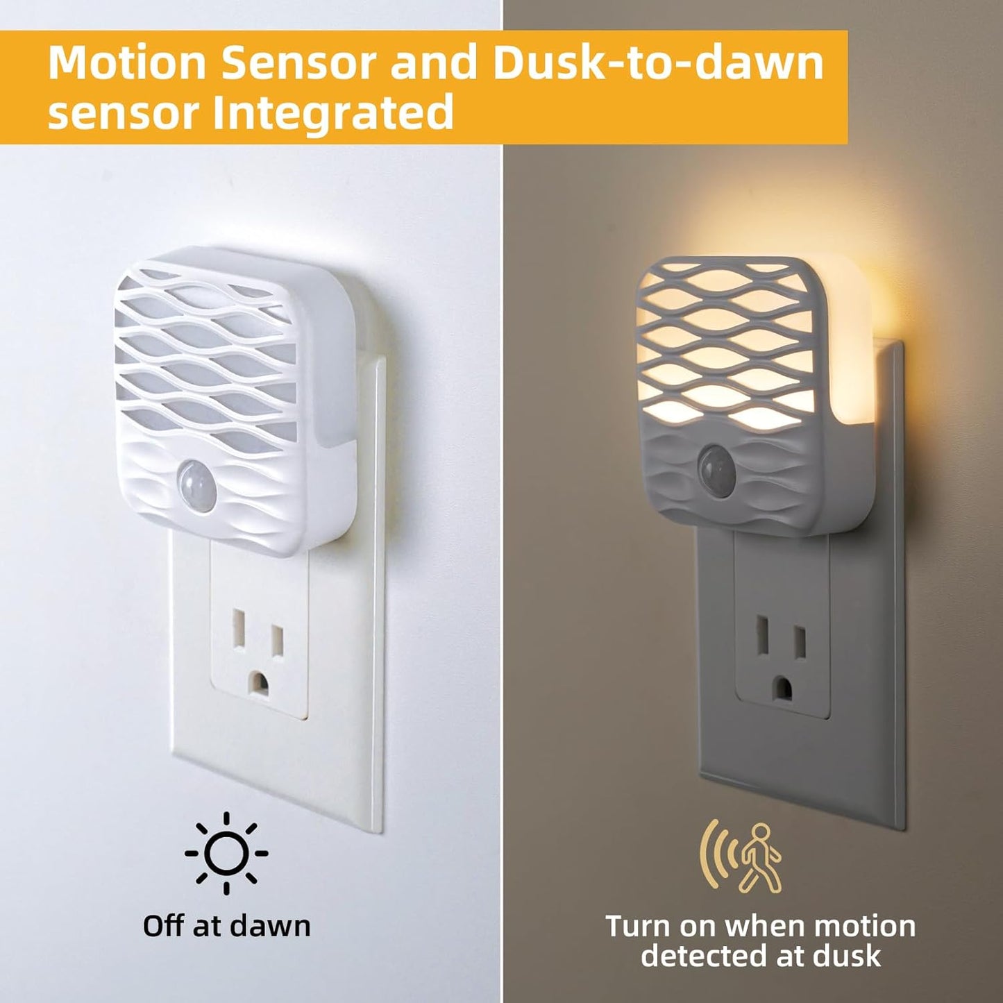 Dawnrise 3 Pack Night Lights Plug into Wall,Motion Sensor Nightlights Indoor with Warm White for Stairs, Hallway, Living Room, Kitchen, Entrance, Bathroom, Office
