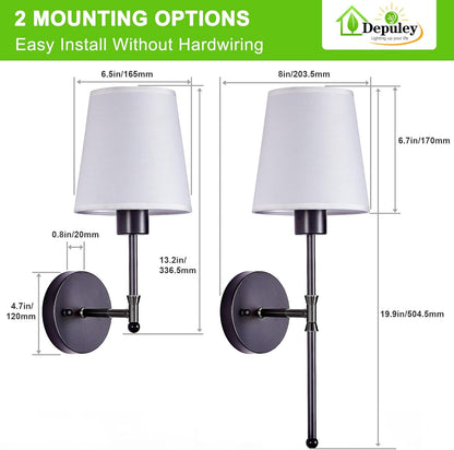 Depuley Battery Operated Wall Sconce: Set of 2 Wireless Wall Lights with 10000mAh Dimmable Bulbs and Remote for Bedroom - Rechargeable 15 Colors Gold Wall Lamp for Living Room Hallway