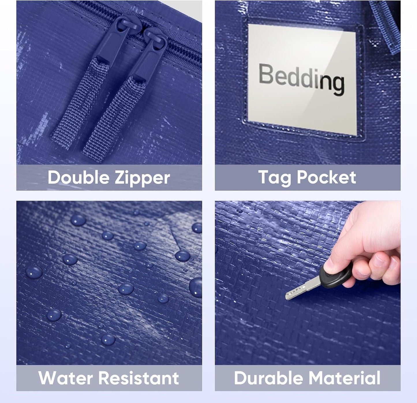 TICONN 4 Pack Extra Large Moving Bags Heavy Duty with Zippers & Carrying Handles, Durable Storage Bags Moving Boxes for Closet Organizers and Storage (4 Pack, Blue)