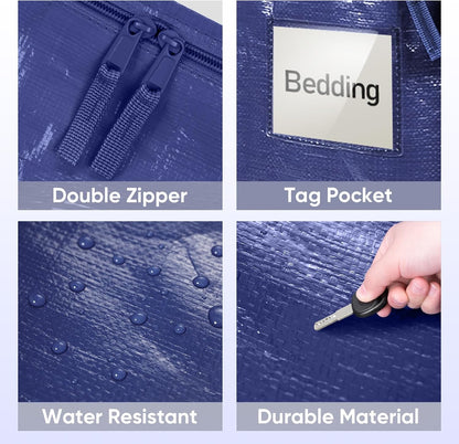 TICONN 4 Pack Extra Large Moving Bags Heavy Duty with Zippers & Carrying Handles, Durable Storage Bags Moving Boxes for Closet Organizers and Storage (4 Pack, Blue)