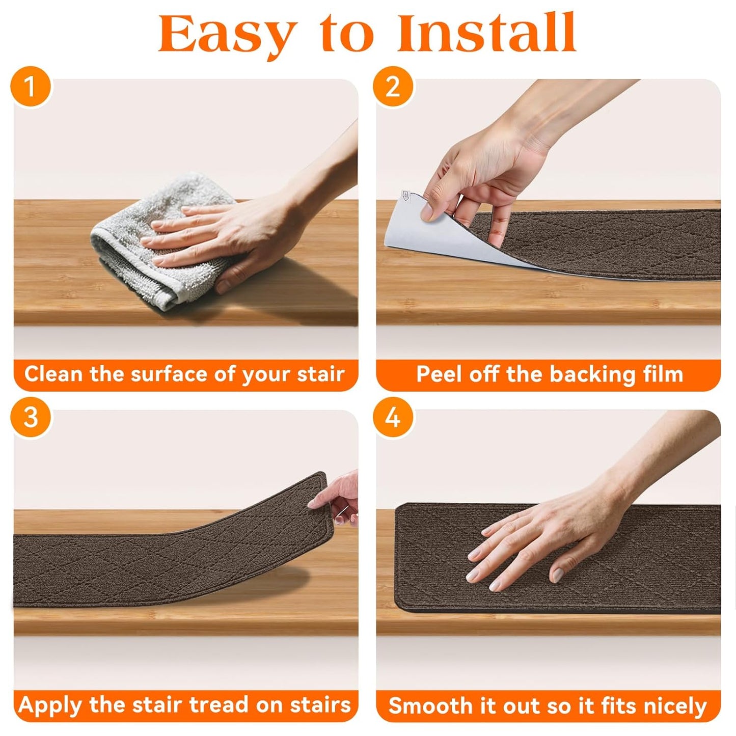Stair Treads for Wooden Steps 15 PCS - 8’’ x 30’’, Non Slip Stair Runner, Machine Washable Stair Rugs Strips for Kids Pets and Elderly, Indoor Carpet for Stairs (Grey)