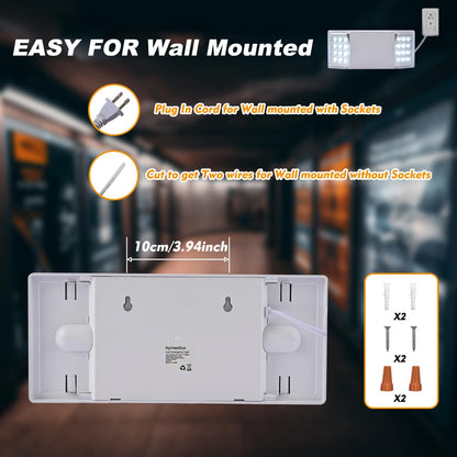 Plug in Emergency Lights for Business Home Power Failure 4Hours 300lm LED Commercial Emergency Light Fixtures with Battery Backup Rechargeable Adjustable Two Heads AC85-277V
