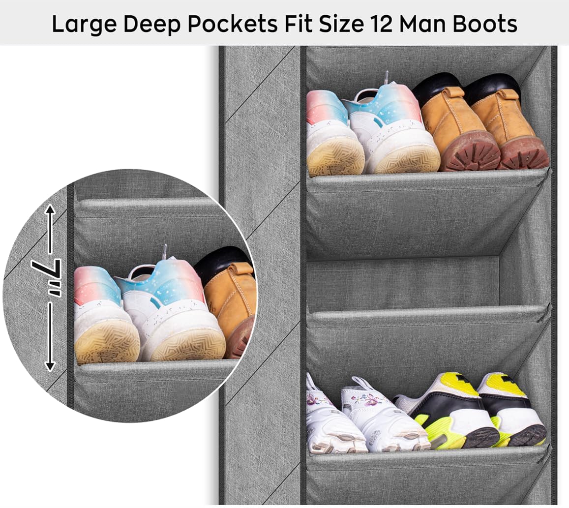 SLEEPING LAMB Over The Door Shoe Organizer for Closet with Large Deep Pockets, Narrow Shoe Rack for Door Hanging Boots Storage, Black
