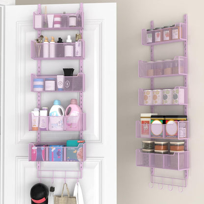VyGrow Over The Door Organizer, Metal Door Organizer Hanging with 5 Adjustable Baskets and Coat Hook, Behind The Door Storage for Bedroom Closet Bathroom Pantry Cabinet Kitchen, Black